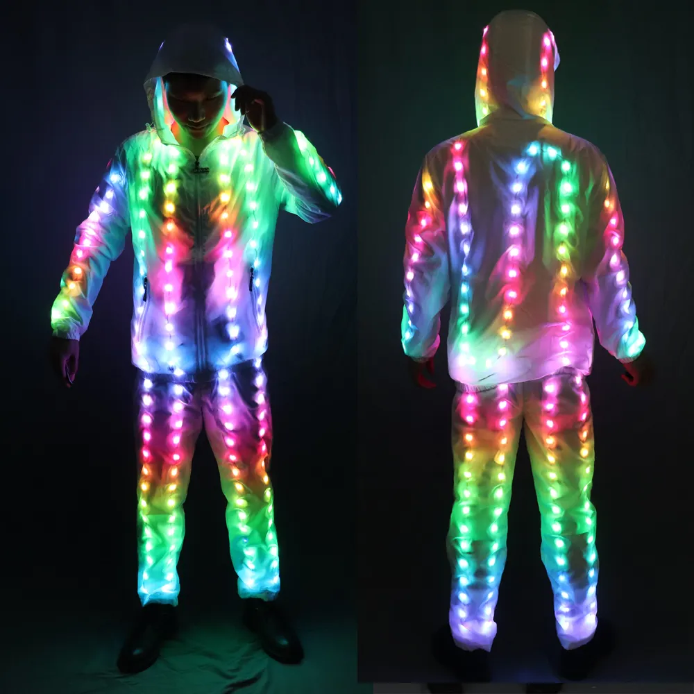 Full Color Pixel LED Lights Jacket Coat Pants Performance Wear Suit for Rave Creative Stage Xmas Party Fancy Dress