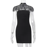 Robe moulante sans bretelles avec dentelle pour femme, design élégant, mode printemps, disponible en noir, tailles S à L, vente en gros