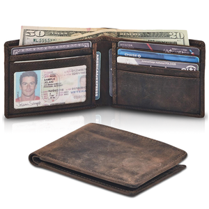 Ví da thật nam gấp đôi, chống <span class=keywords><strong>RFID</strong></span>, mỏng, tối giản, bỏ túi trước, kiểu dáng thời trang, chất liệu da Crazy Horse - Product Image 1