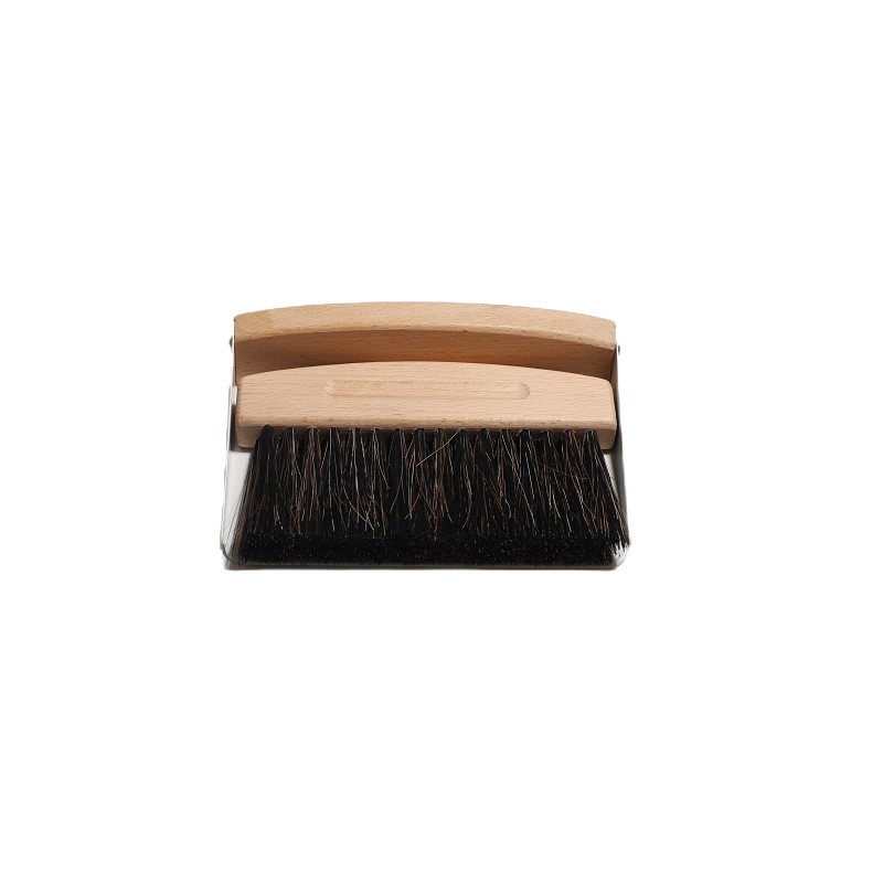Brosse en crin de cheval + pelle à poussière (Blanc)