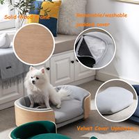 Lit pour chat surélevé en bois moderne, éco-luxe et durable, avec cage pour animaux de compagnie et tapis imperméable, design respirant imprimé