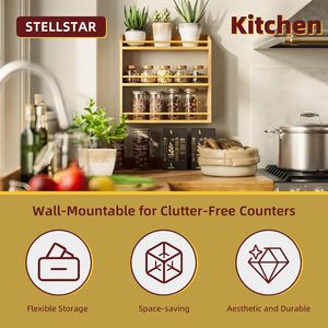 Bamboo Spice <b>Rack</b> 3 Tier With Glass Jars For <b>Kitchen</b> Storage Minimalist Design - Product Image 2