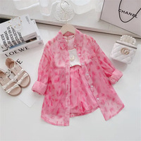   Ensemble 2 pièces mode printemps automne pour bébé fille : Gilet à bretelles et chemise longue motif léopard rose