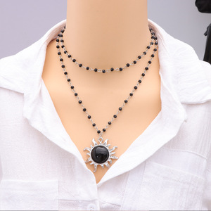 Collar con Colgante de Luna, Aleación de Zinc Negra, Doble Capa, Joyería de Fiesta para Mujer, Diseño Geométrico, Gargantilla, Accesorio de Moda - Product Image 5