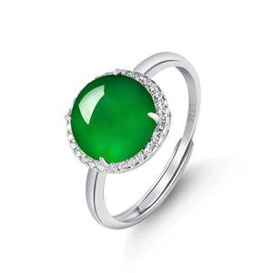 S925 <b>silver</b> <b>ring</b> set with natural A-grade jadeite <b>emerald</b> large faceted gemstone, icy-grade jade, luxurious women's <b>ring</b> - Product Image 1