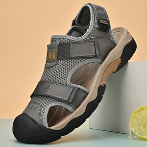 Sandales de sport pour hommes en cuir véritable avec protection des orteils en caoutchouc, chaussures de rivière, chaussures de plage, chaussures aquatiques, chaussures de marche aquatiques - Product Image 3