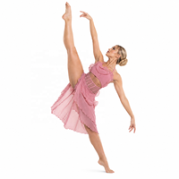 EDREI Costume de danse contemporaine pour femme en quartz rose, haut court à bretelles spaghetti, taille corset à volants, superposé asymétrique