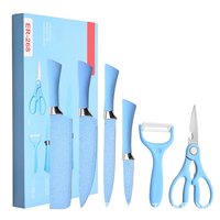 Vente directe d'usine, logo personnalisé, couteau en acier inoxydable 3CR13 bleu rose, ensemble de six couteaux ambidextres avec manches en plastique écologiques