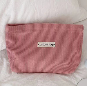 カスタム ロゴ入り コーデュロイ 化粧ポーチ 天然ベルベット 軽量 トラベル オーガナイザー バッグ OEM ファブリック メイクアップ ポーチ 販促ギフト用 - Product Image 1