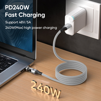 Cable de Datos USB-C de 240W, Carga Rápida de 5A, Transferencia de Datos de 480mbps, Conector Giratorio Tipo C, Cable Autoenrollable de Nailon Trenzado