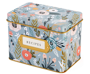 Decorative Hinged Top Recipe Tin Box Metal Recipe Box