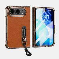 Funda de Teléfono con Textura de Cuero Retro para iPhone 18 Fold, Funda Protectora Anticaídas con Correa de Mano, Funda para iPhone 18 Fold con Protector de Pantalla