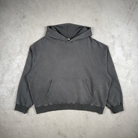 Hoodie Snow Wash Vintage Abu-abu Tua Streetwear Hiphop Berkerudung Custom Logo Print Bordir 370gsm French Terry Boxy Anti-pilling