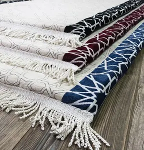 祈祷毯单色天鹅绒祈祷毯，聚酯纤维制作穆斯林3D印花浮雕祈祷毯