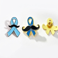 Broche de revers en métal émaillé bleu clair avec ruban et moustache, pour la sensibilisation à la santé masculine Movember, avec impression sérigraphiée