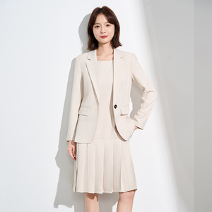 Women's Black Two Piece Suit Set Midi Skirt Three Quarter Sleeve Office Lady Spring Polyester Worsted Blazer Dress - Product Image 2