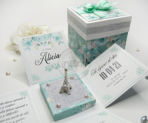 Creating Luxury <strong>Eiffel</strong> <strong>Tower</strong> Printing <strong>Paper</strong> 15 Anos Quinceanera Xv Gift Bowknot Explosive Boxed - Product Image 2