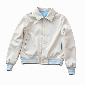 Veste universitaire pour homme, violette et blanche, style preppy, col rabattu, manches classiques, couleur unie, fermeture boutonnée, pour l'automne - Product Image 1