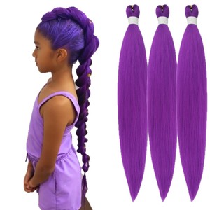 Lot de trois queues de cheval synthétiques Kanekalon violettes de 30 pouces, lisses, pour enfants et femmes - Product Image 3