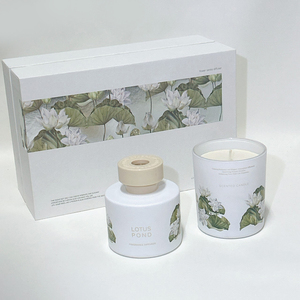 Modern Style <b>Cylinder</b> <b>Glass</b> and Plastic High Quality Custom White Lotus Diffuser Set for Gift - Product Image 6