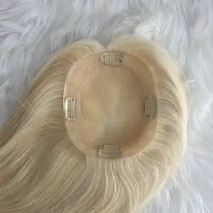 Hot Sale Russian Virgin Hair pieces 613# Blonde color Lace Silk Base Human Hair Topper For Women