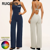 RUIQUWIN Combinaison de yoga sans manches à jambes larges pour femme, grande taille, séchage rapide, dos nu, coupe ample, tenue de fitness et de yoga