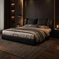 Lit plateforme rembourré noir avec tête de lit moelleuse, cadre de lit Queen/King profil bas pour hôtels, appartements, chambres à coucher OEM ODM