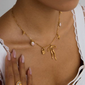 Fashion Multi-story Pendant Necklace Stainless Steel Bowknot Pearl Charm Jinhua Origin Women's Jewelry - Product Image 4