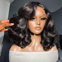 Perruque Courte Bob en Cheveux Humains, Ondulée, Qualité Abordable, avec Dentelle HD Frontale et Complète, pour Femmes Noires
