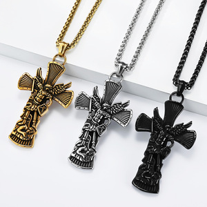 yunnique retro style Archangel St. Michael Michael <b>titanium</b> steel cross necklace, niche and unique archangel pendan - Product Image 2