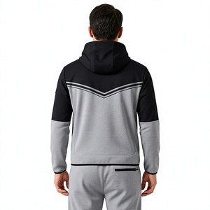 Conjunto deportivo de sudadera con capucha y cremallera en bloques de color para hombre, conjunto deportivo de peso medio para correr - Product Image 4