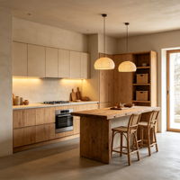 Armoire de chambre moderne sans poignée en chêne massif sur mesure avec mur courbé, niche LED, OEM ODM