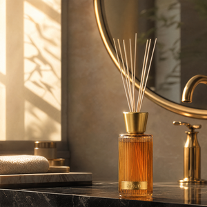 Aikun Retail Gold Metal Logo Ribbed Glass 1200ml <b>Reed</b> <b>Diffuser</b> Set Beige Box Any Scent Long Lasting Low MOQ Fast Turn for Hotels - Product Image 2