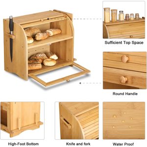 Boîte à pain en bois avec porte-couteau et porte en verre pour le rangement de la cuisine - Product Image 4