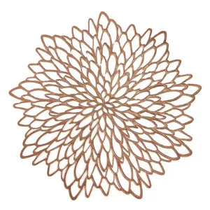 Cottonrose flower gold and silver hollow leaf decorative round PVC table mat placemat for wedding dining