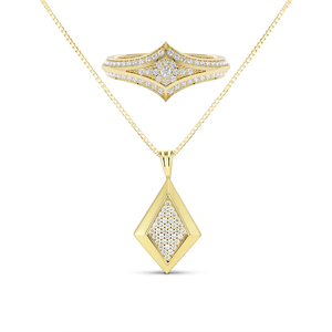 Ensemble de bijoux en or massif 18 carats Gemnel avec diamants, collier et bague à pendentif géométrique, bijoux fins pour femmes, certifié GTC - Product Image 1