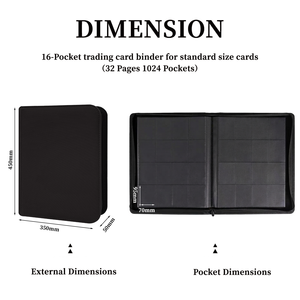 Prêt à expédier : <span class=keywords><strong>Classeur</strong></span> pour cartes à collectionner 16 pochettes, capacité totale 1024 pochettes, en cuir PU avec fermeture éclair, pour cartes TCG et sportives, faible MOQ - Product Image 4