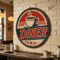 Panneau métallique rond découpé au laser, design rétro avec voitures classiques, pour la décoration murale de la maison, du café ou du pub