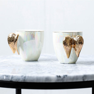 Nordic Light Luxury Style Creative Porcelain Cup Golden Edge Angel Wings Ceramic Coffee <b>Mug</b> for Wedding Gift - Product Image 1