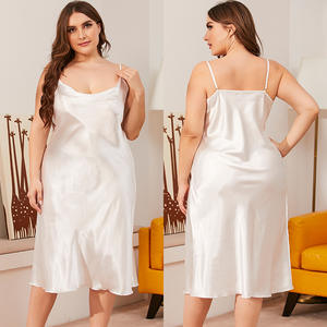Chemise de nuit en satin à col volant pour femmes, taille XL à 3XL, vêtements de nuit d'été, sans manches, robe de nuit ample pour femmes - Product Image 3