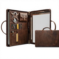 Porte-documents en cuir véritable GZRHKJ avec poignée et fermeture éclair, unisexe, pour ordinateur portable 15 pouces et bloc-notes juridique 10 pouces, couleur foncée