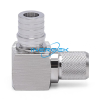 Connecteur coaxial standard QMA mâle à angle droit 50 Ohm, à sertir/souder, pour LMR-400, DC-6GHz.