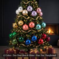 Ensemble de boules de Noël en plastique vert et or, 12 couleurs, 8 cm, boules à paillettes miroir, en plastique incassable, décorations en boîte, fabrication en usine