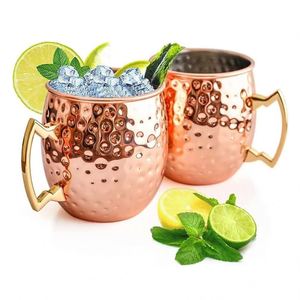 Taza de Cerveza Moscow de Acero Inoxidable de Alta Calidad, 16 oz, Color Oro Rosa, Martillada, con Asa, para Oficina, Hogar, Bar y Fiestas - Product Image 1