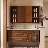Meuble-lavabo minimaliste en noyer avec vasque en marbre pour projets d'appartements, personnalisation OEM/ODM