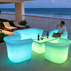 Juego de sofá seccional moderno con luz Led, juego de sofá y mesa de hotel de plástico iluminado que cambia de Color Rgb - Product Image 5