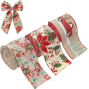 Christmas <b>Wired</b> <b>Ribbon</b> Santa Claus Snowflake Car Custom Printed Burlap Christmas Tree Linen <b>Wired</b> Edge <b>Ribbons</b> - Product Image 1