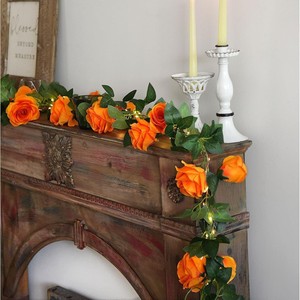 Artificial Orange Rose <b>Vines</b> 2M Silk Flowers High Simulation For Wedding Home Decor Outdoor Use - Product Image 2
