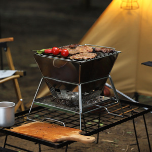 Portable Outdoor Fire Pit Stove <b>Silver</b> Four-Sided Wood-Burning Camping <b>Grill</b> For Outdoor Cooking - Product Image 2