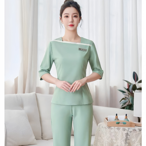Ensemble de <span class=keywords><strong>tunique</strong></span> de <span class=keywords><strong>travail</strong></span> en soie à manches courtes pour femmes, avec logo personnalisé, pour massage thaïlandais, SPA, salon de beauté, hôtels et séances de beauté - Product Image 5